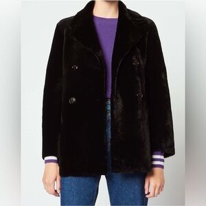 Sandro Paris Black Sheepskin Pea Coat 100% Genuine Shearling Jacket Sz 3 US L/8